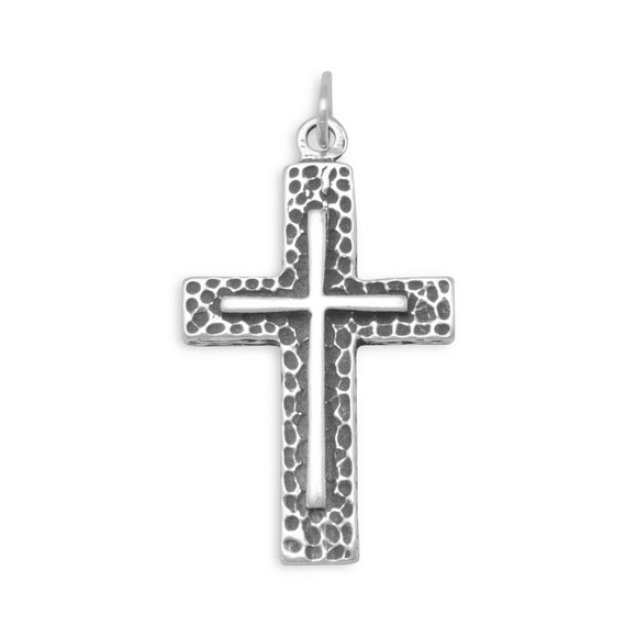 NEW MEN’S Religious Sterling Silver Textured Cross Pendant